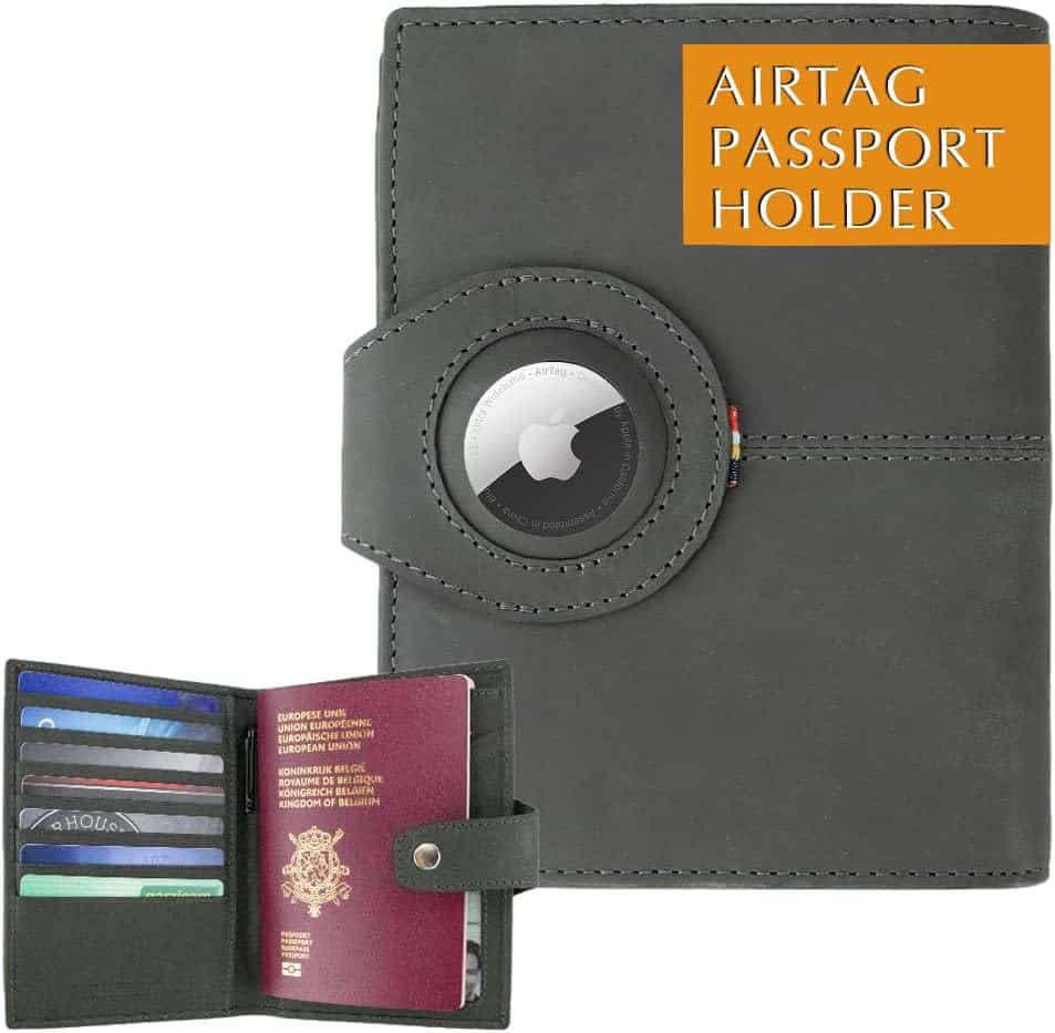 Passport Holder with AirTag, Passport Wallet with RFID, Travel Accessories, Travel Document Holder